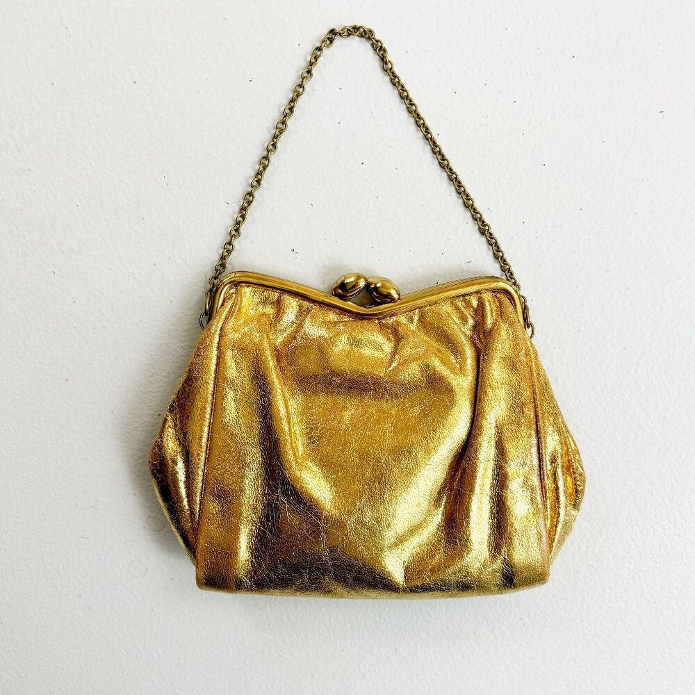 VINTAGE 40s 50s Gold Lame Purse Kiss Lock Chain Strap Holiday Special Occasion